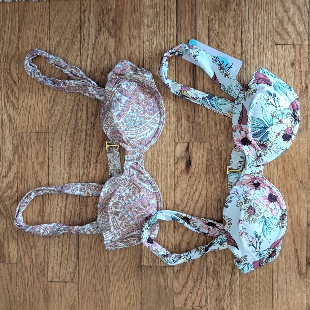 2 Freshwater Floral and Paisley Print Bathing Suit Tops